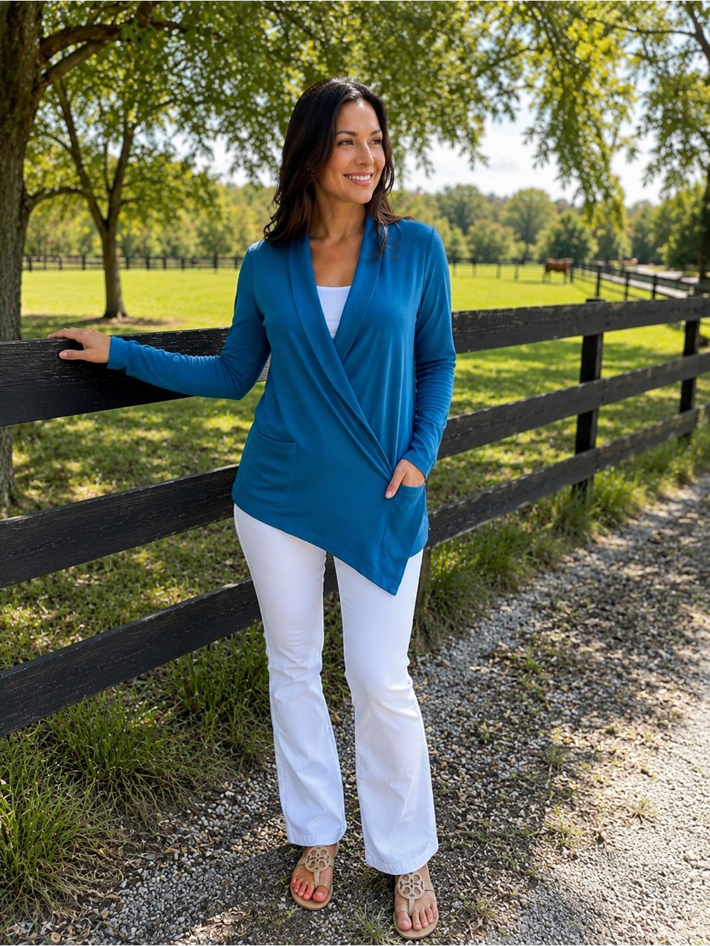 ✨ Isaac Mizrahi Live! Essentials Teal Open Front Cardigan Women’s M Jacket